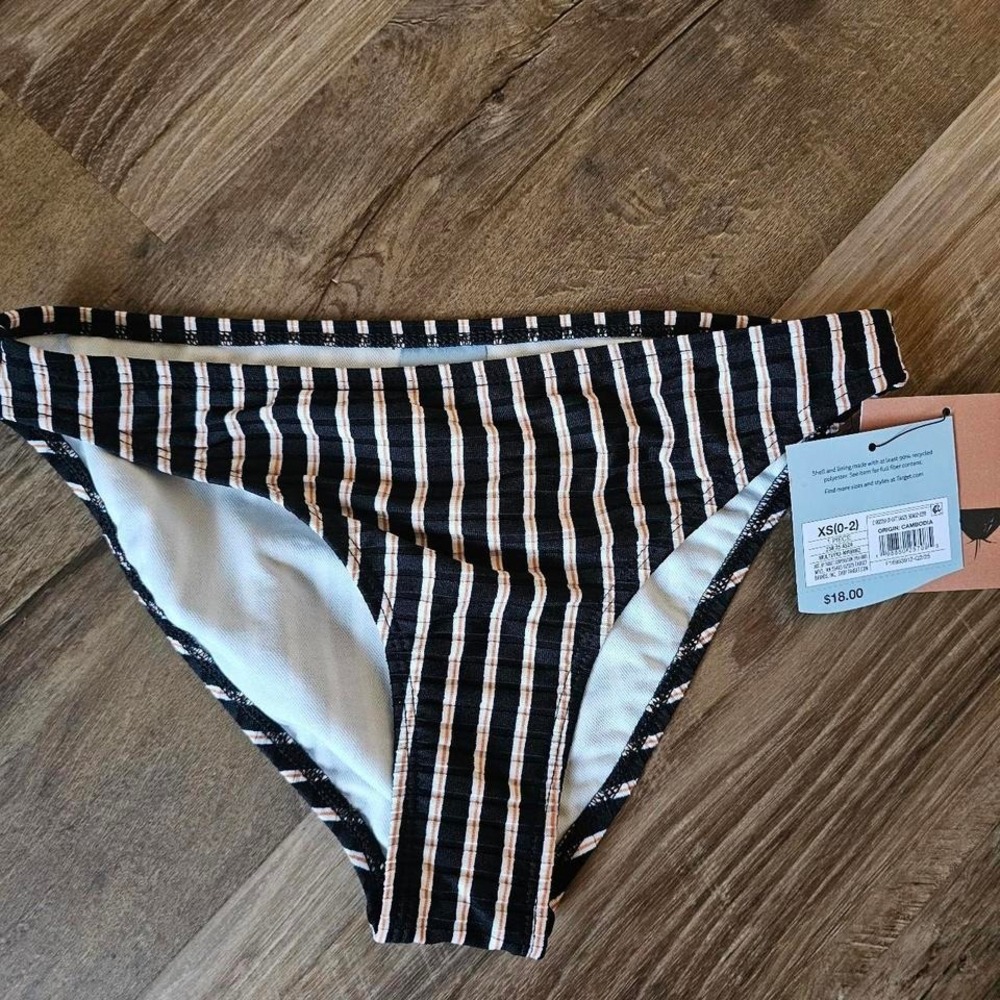 Shade‎ & Shore Womens Ribbed Hipster Bikini Bottom Black White Striped XS NWT